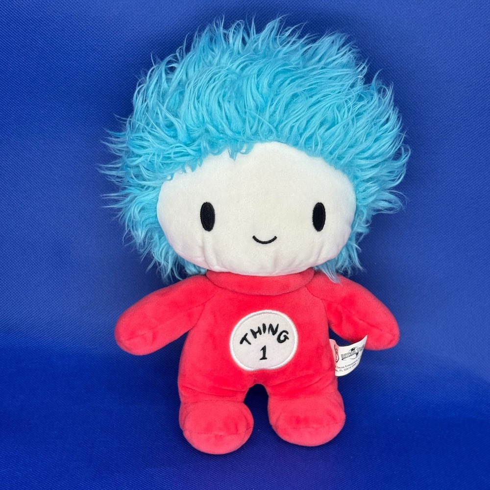 Universal Studios Dr Seuss Thing 1 Plush Blue Hair Red Cat in the Hat Toy 10"